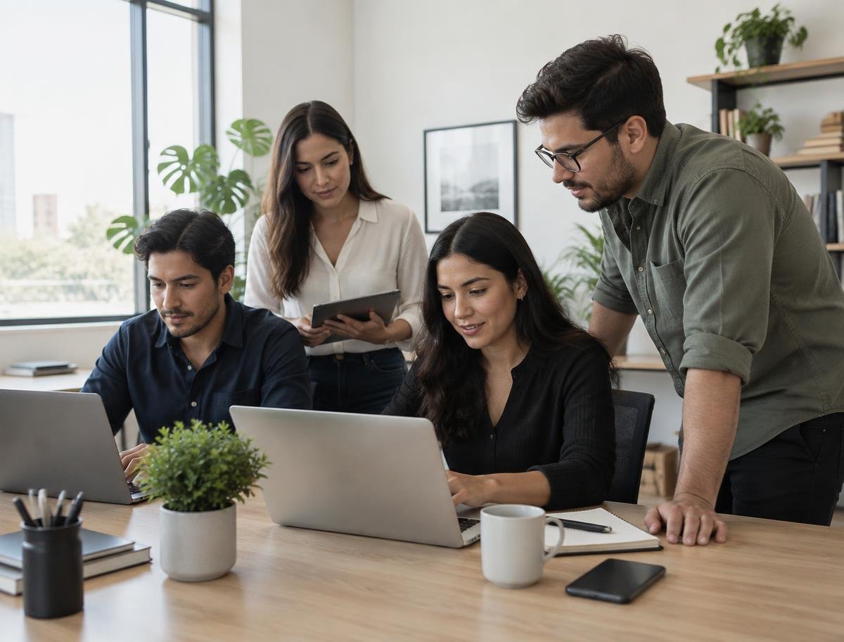 Equipo de Inmobiliaria Profesional trabajando en la oficina
