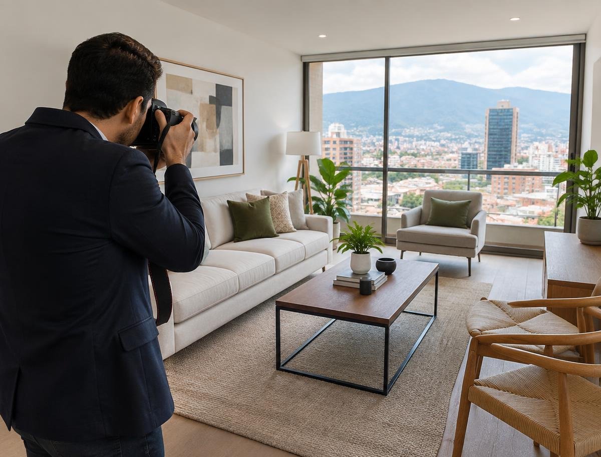 Fotógrafo tomando fotografías dentro de un apartamento