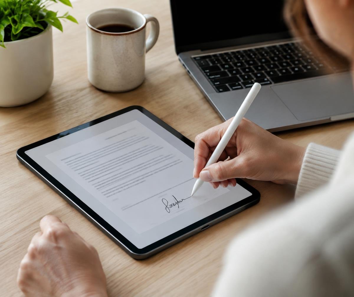 Contrato de arrendamiento firmado digitalmente en una tablet
